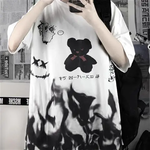 Ins Summer Female Loose Graffiti Short Sleeve White Bear - Shop at LoveMi