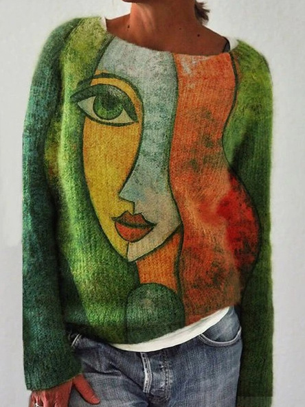 Green Temperament Base Printing t-Shirt Sweater