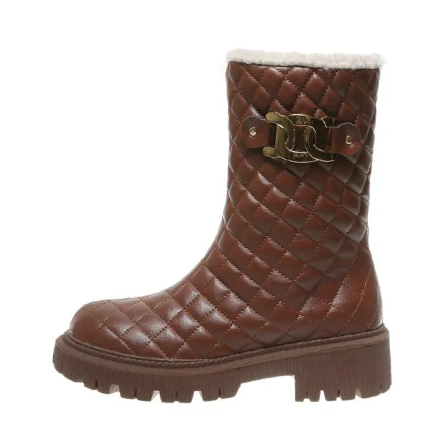 Fashion Trend Casual Flat Heel Mid tube Boots Platform Brown - Shop at LoveMi