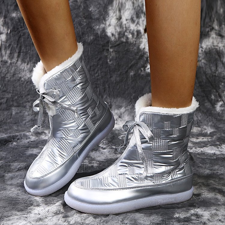 Fur-Trimmed Snowshoe Short-Barrel Cotton Boot Girl