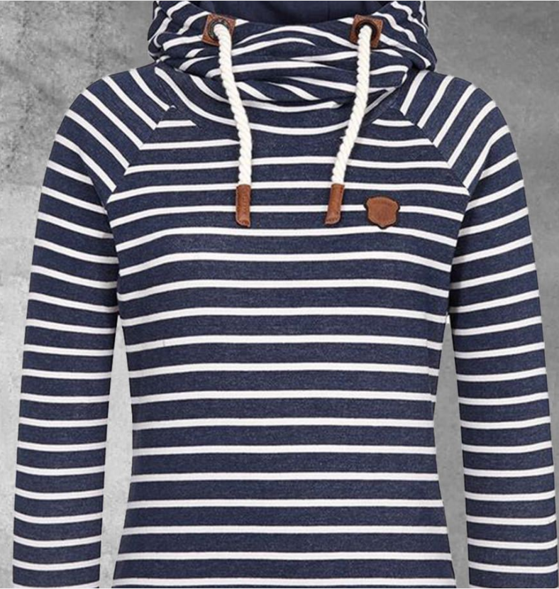 Long Sleeve Printed T-Shirt Striped Hooded Plus Fleece Sweater