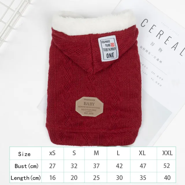 Autumn and Winter Thick Warm Hooded Sweater Pet Clothing Wine Red - Shop at LoveMi