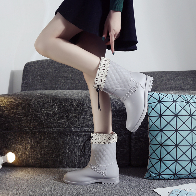 Waterproof Shoes Rain Boots Non-Slip Plus Velvet Short Tube Women's Water Boots