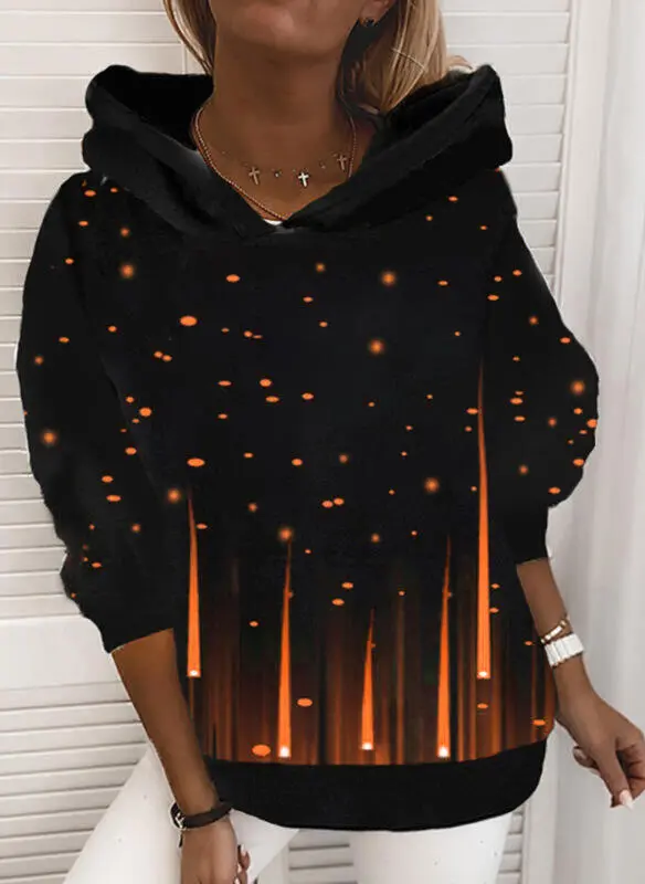 Sequins printed loose hooded sweater women Orange - Shop at LoveMi