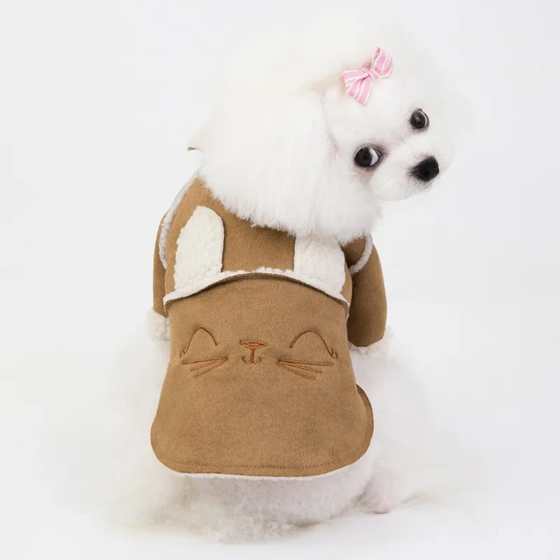 Cute Dog Clothes Cat Clothes Teddy Clothes Deerskin Velvet Lapel Jacket - Light Brown