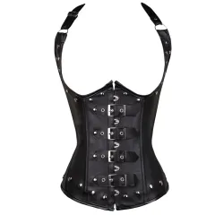 European and American Leather Court Corset - Black - View 1
