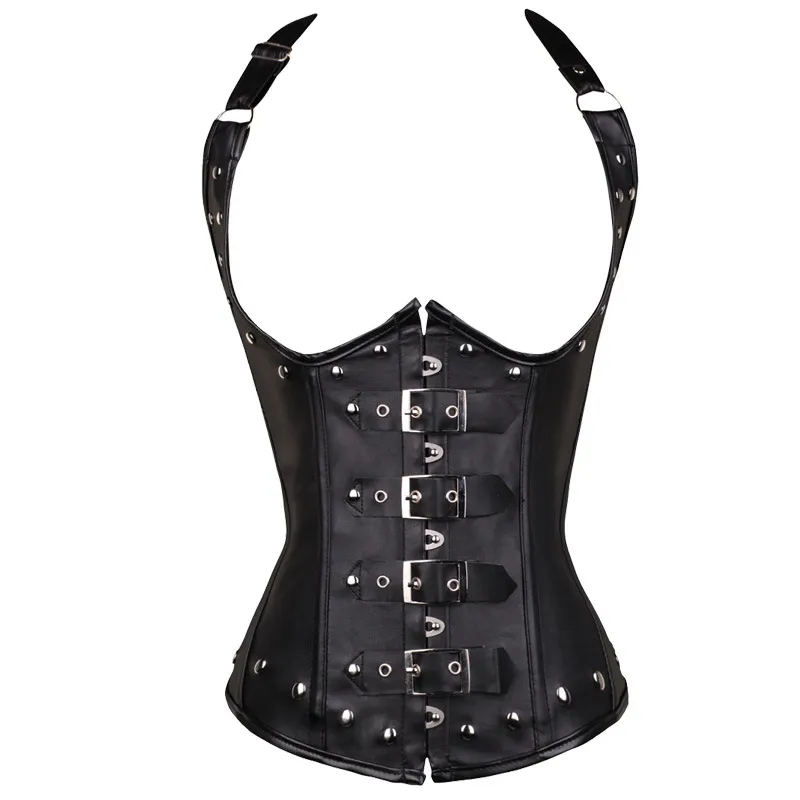 European and American Leather Court Corset - Black