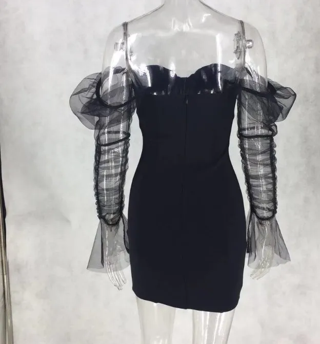 Bag Hip Dress Mesh Sleeves Red Green Skirt - Black