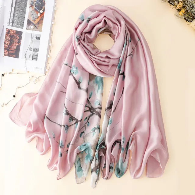 Scarf Ladies Versatile Ginkgo Leaf Long Sunscreen Silk Scarf Dual Use Warm Shawl 01Style - Shop at LoveMi