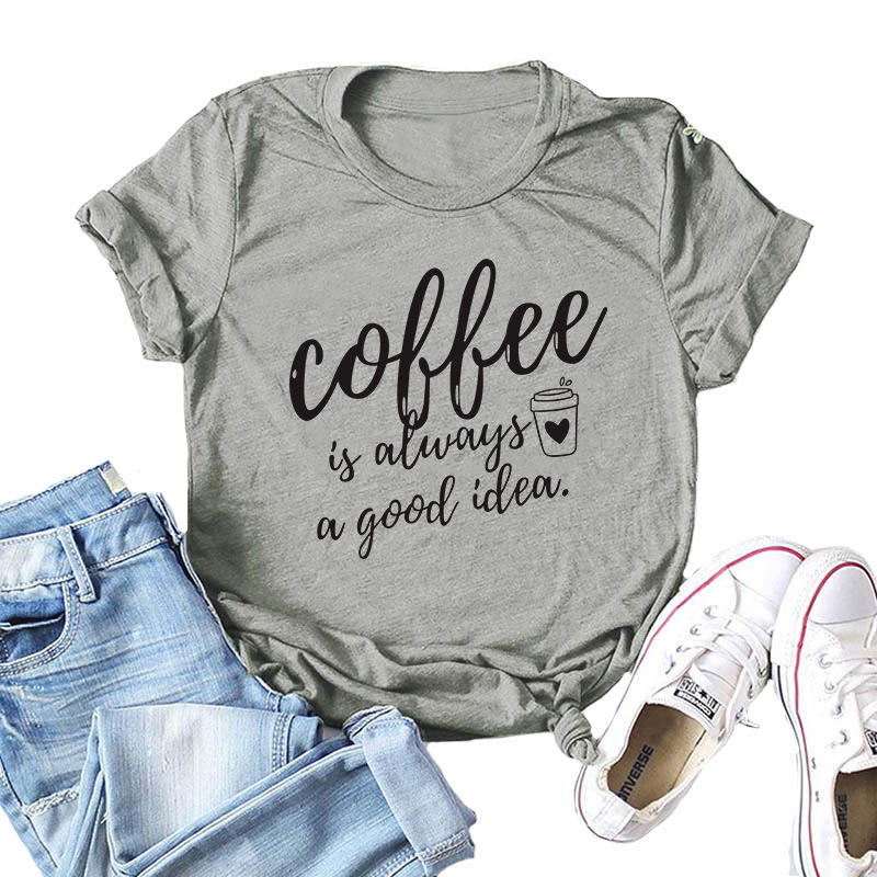 Creative Letter Printing Round Neck Cotton Short Sleeves Grey - Shop at LoveMi