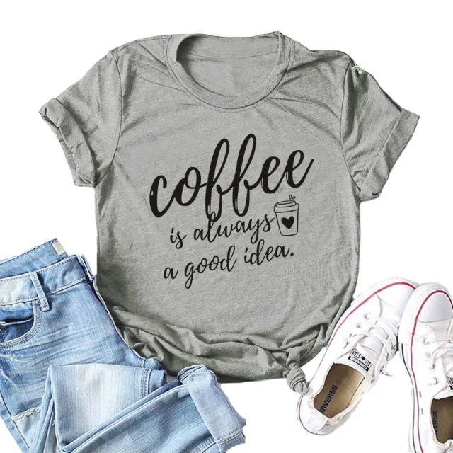 Creative Letter Printing Round Neck Cotton Short Sleeves Grey - Shop at LoveMi