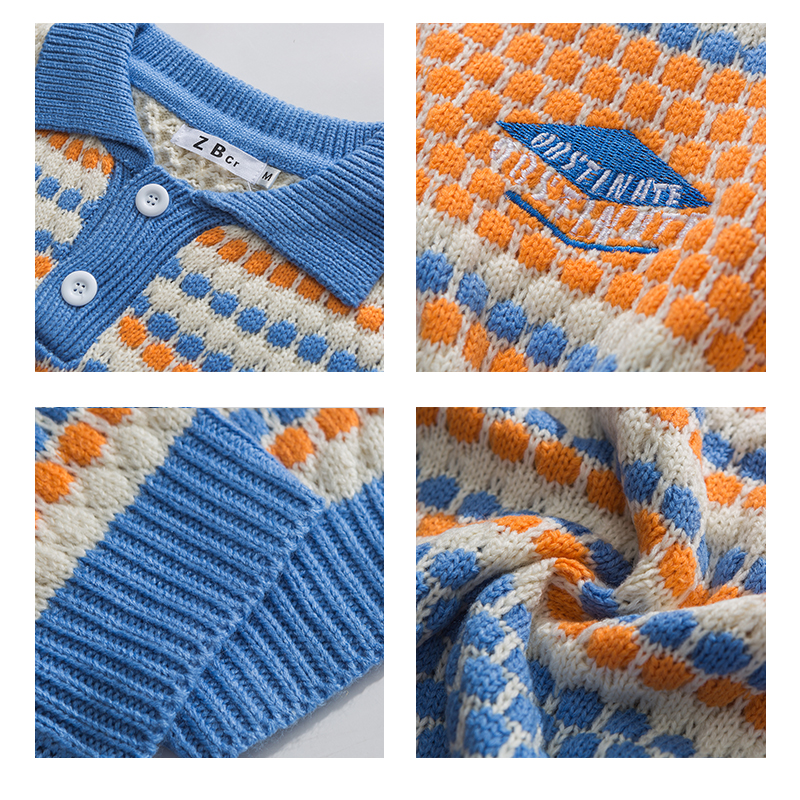 Japanese Retro Striped Color Block POLO Sweater