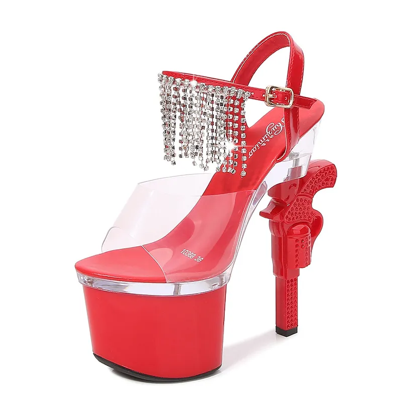 Muffin Sandals Super High Heels Transparent High Heels - Red