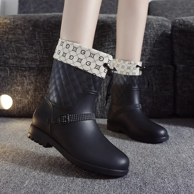 Waterproof Shoes Rain Boots Non-Slip Plus Velvet Short Tube Women's Water Boots