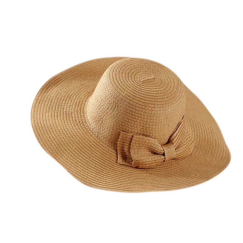 Straw Hat With Double Bow And Large Edge