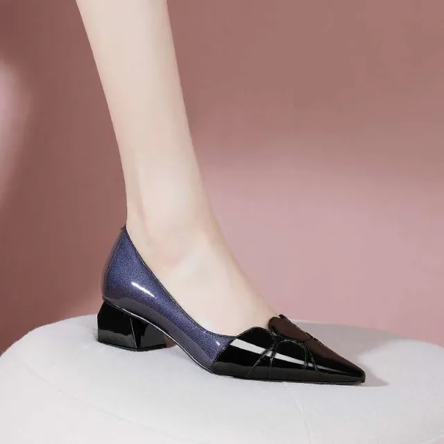 Casual Soft Leather Pointed Toe Low Heel Shoes Black - Shop at LoveMi
