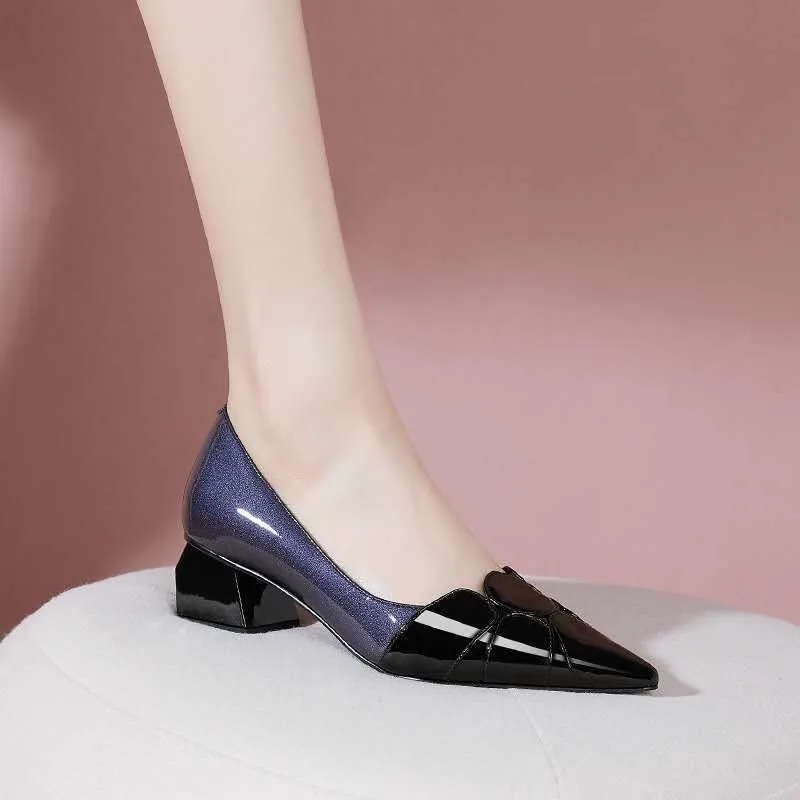 Casual Soft Leather Pointed Toe Low-Heel Shoes - Black
