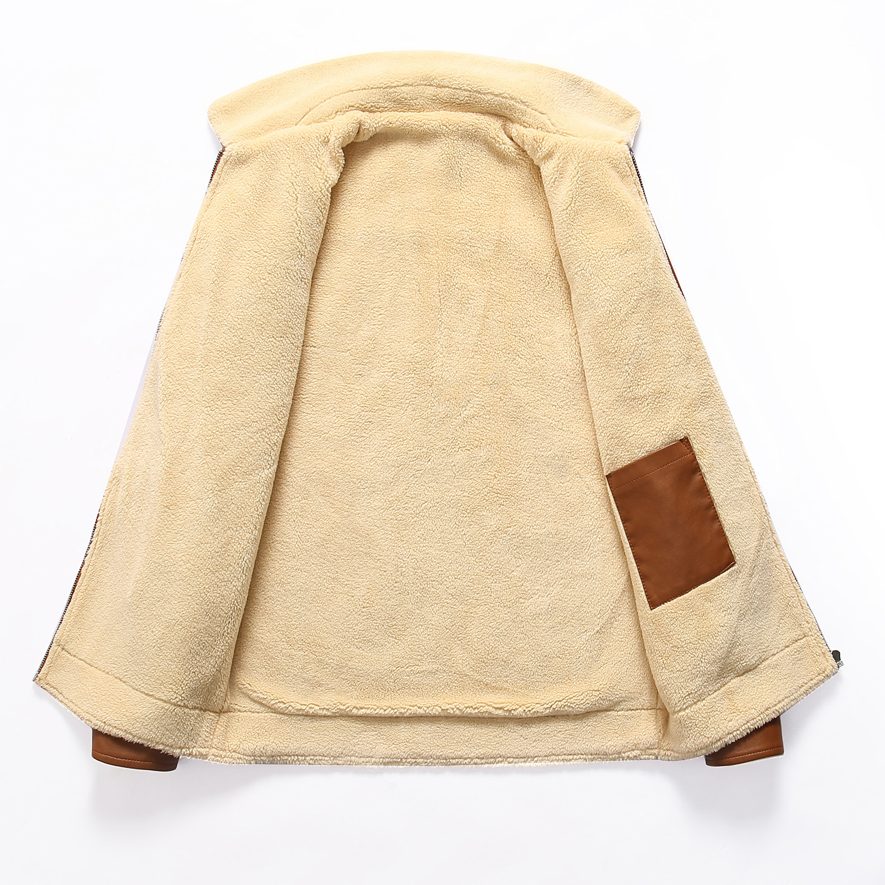 Pu Leather Coat With Fleecy Fur Integrated Coat