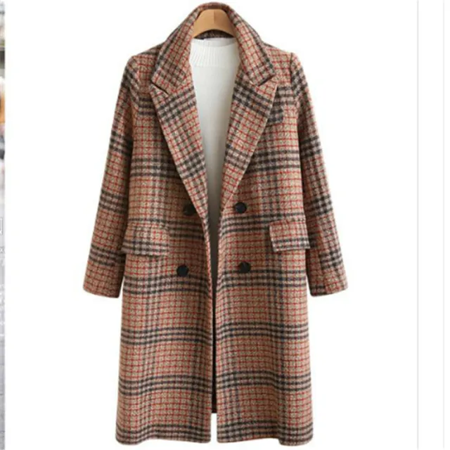 Plus Size Women's Plaid Long Sleeve Lapel Coat Camel - Shop at LoveMi