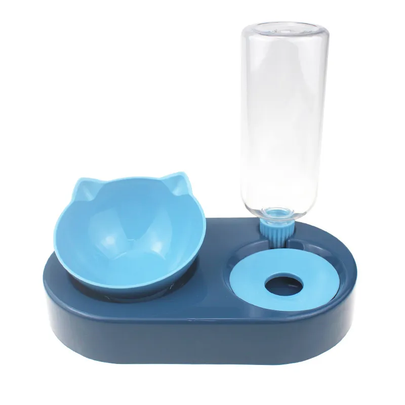 Double Bowl Automatic Drinking Dog Basin Dog Pet Supplies Large - Blue