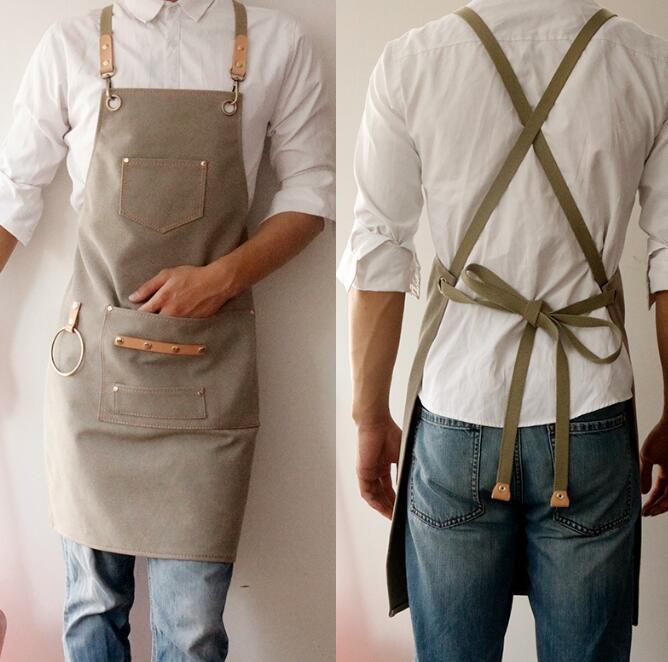 Work Apron Leather Wash Canvas All Cotton Vintage Bib