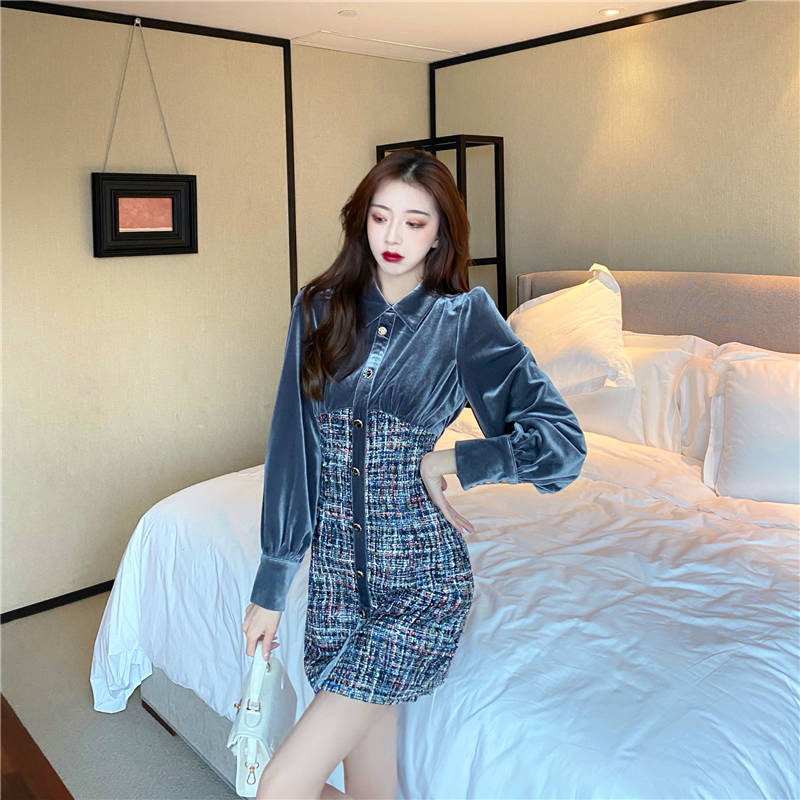 Velvet Stitching Bag Hip Skirt Waist Slimming Skirt