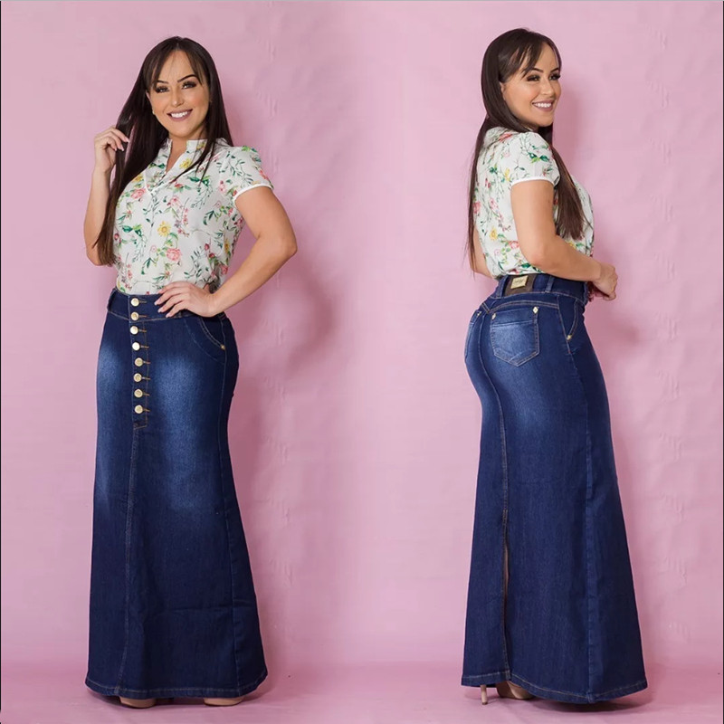 Hot Style Slim Slimming Denim Ladies Long Skirt Navy - Shop at LoveMi