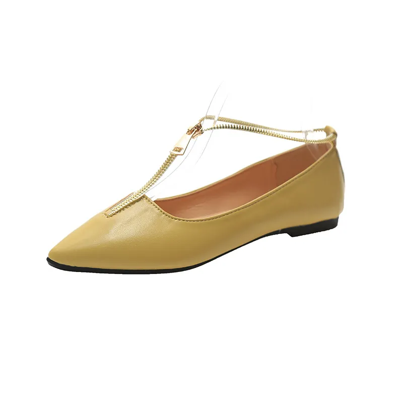 Western Style Zipper Ankle Strap Pointed Toe Women's Shoes - Yellow