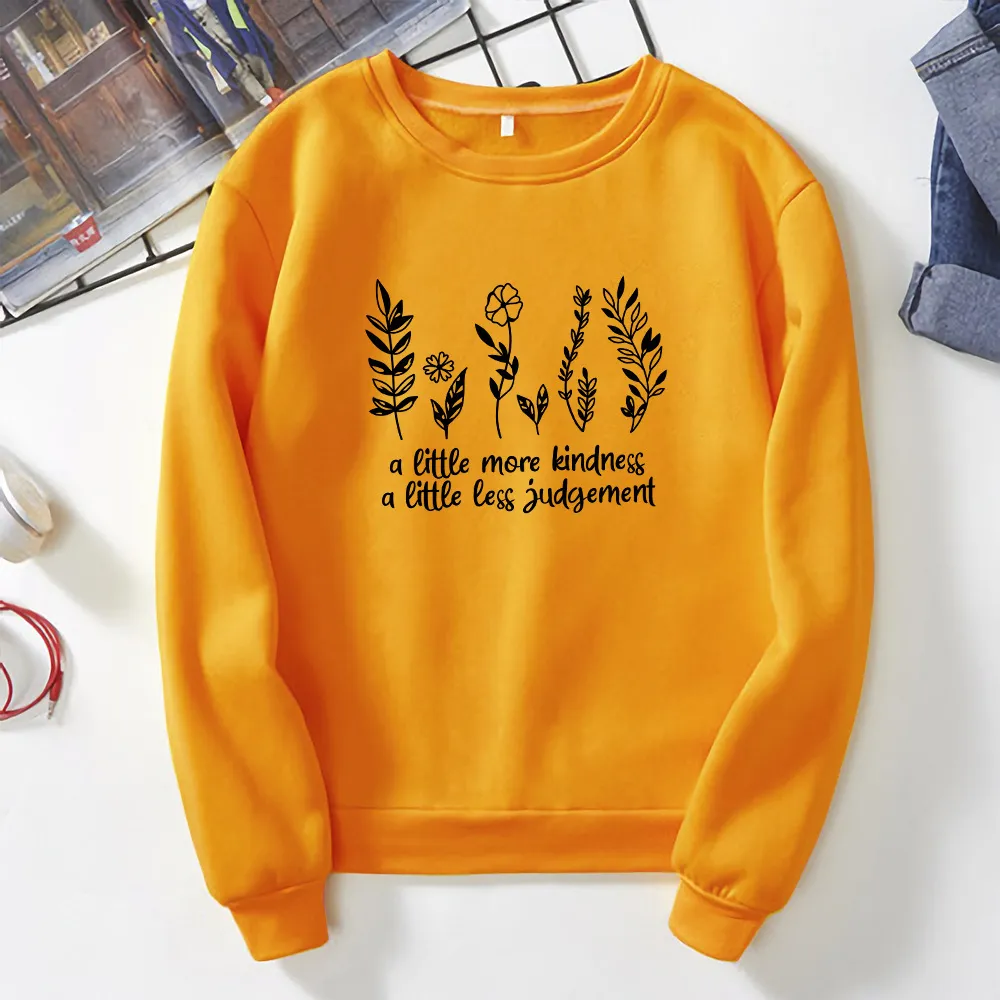 Women's Casual Sweater With Leaf Letter Printing - Yellow