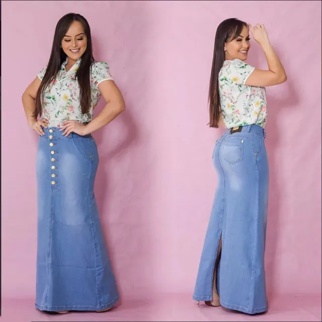 Hot Style Slim Slimming Denim Ladies Long Skirt Light Blue - Shop at LoveMi