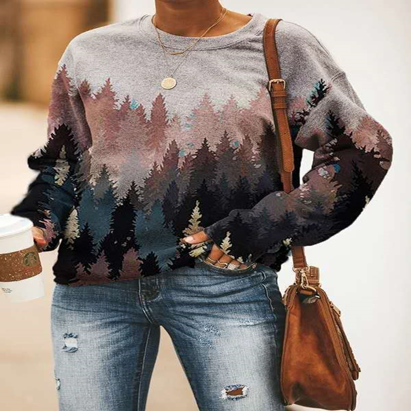 Women's Landscape Print Long-Sleeved Sweater
