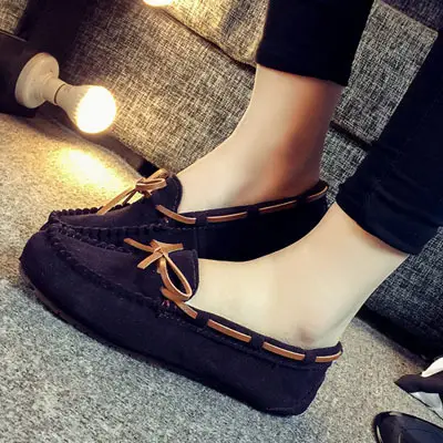 Bowknot Round Head Flat With Flat Bean Shoes