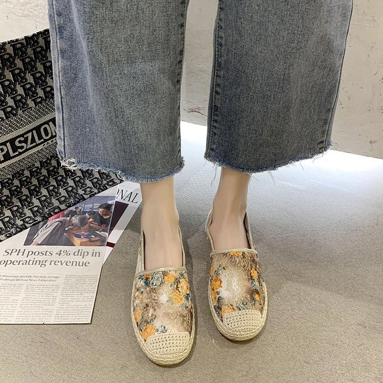 Grass Printed Fisherman's Shoes For Women's Flat Bottom