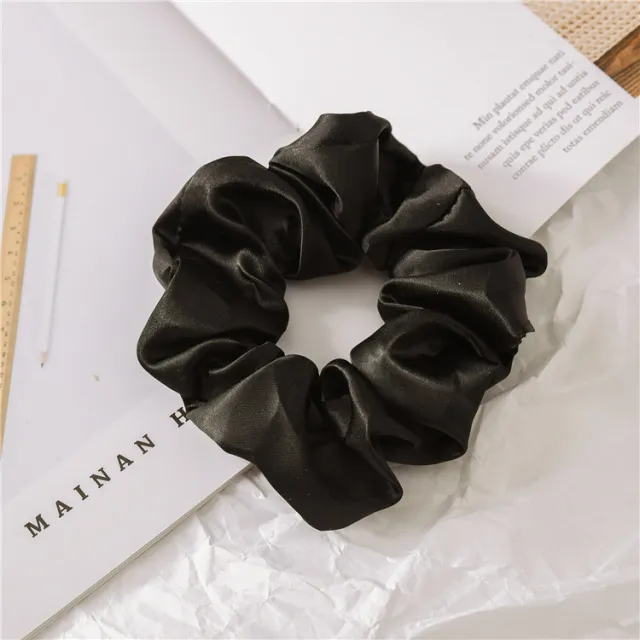 Satin Cloth Large Intestine Circle Hair Tie Set Solid Color Black - Shop at LoveMi