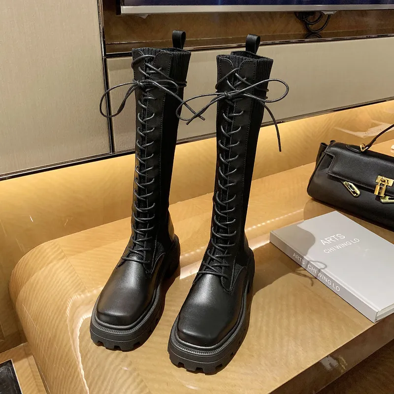Thin, Breathable, Thick Soled Shoes, Long Knights Boots - Black