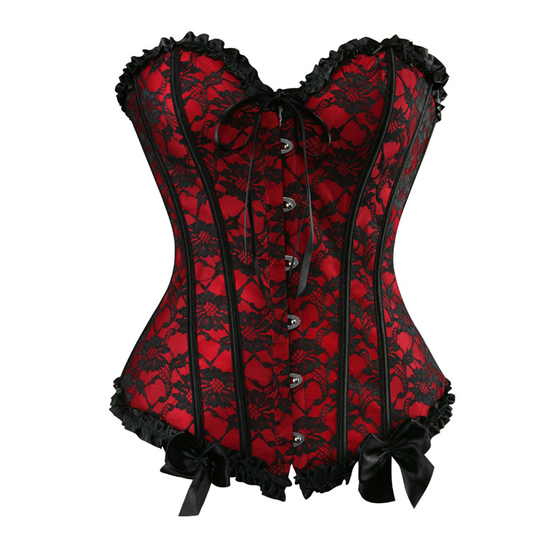Pure Color Lace Court Corset With Waist and Abdomen