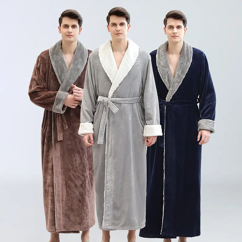 Men's Winter Plus Size Long Bathrobe Coral