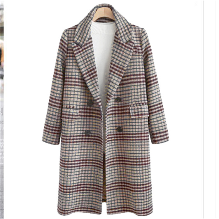 Plus Size Women's Plaid Long Sleeve Lapel Coat Grey - Shop at LoveMi