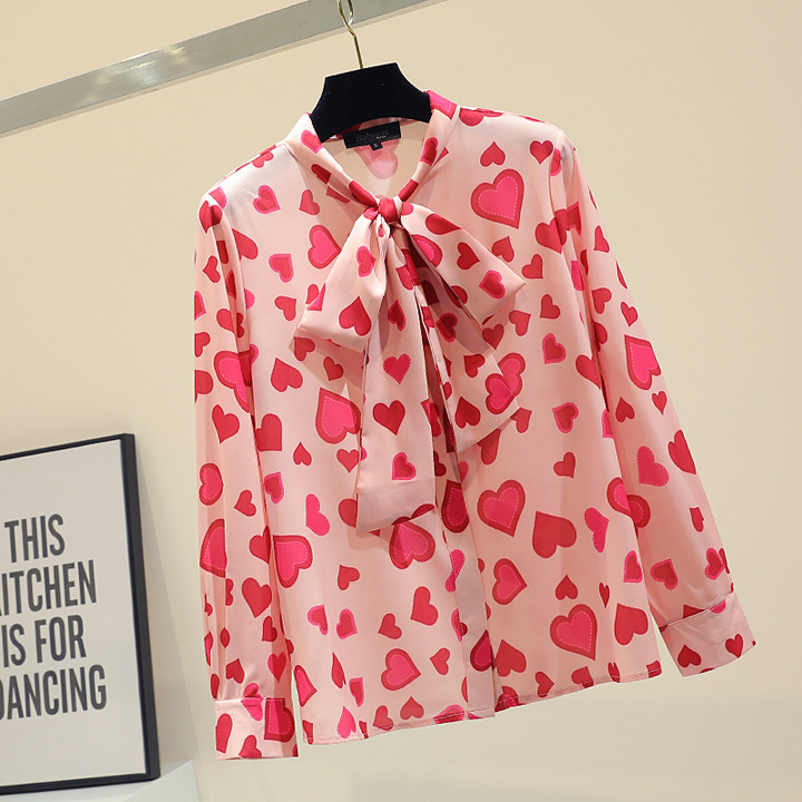 Korean Style Loose Bow Tie Long Sleeve Shirt