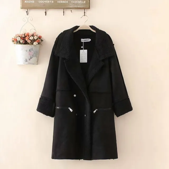 Fattening and Cashmere Coat Loose Medium Length Cotton Padded Clothes Black - Shop at LoveMi