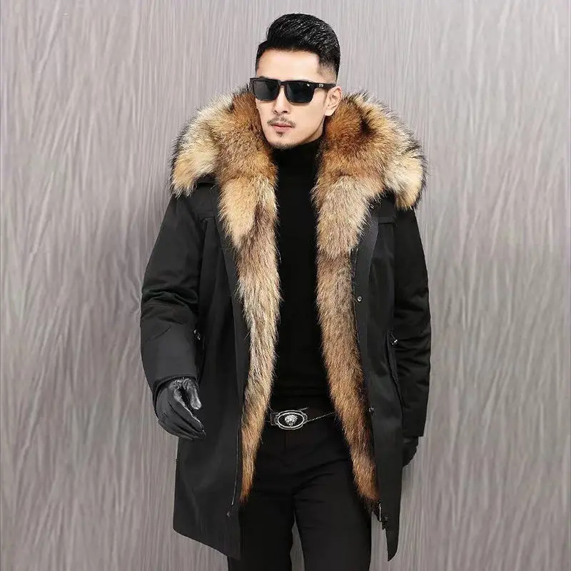 Mid-Length Faux Fur Raccoon Liner Thick Coat