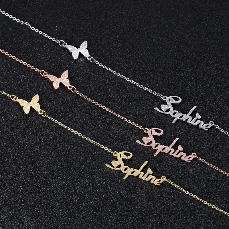 Stainless Steel Number English Letter Name Pendant Necklace Female