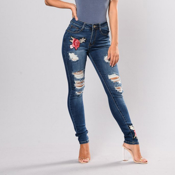 Black jeans with embroidered feet Blue - Shop at LoveMi