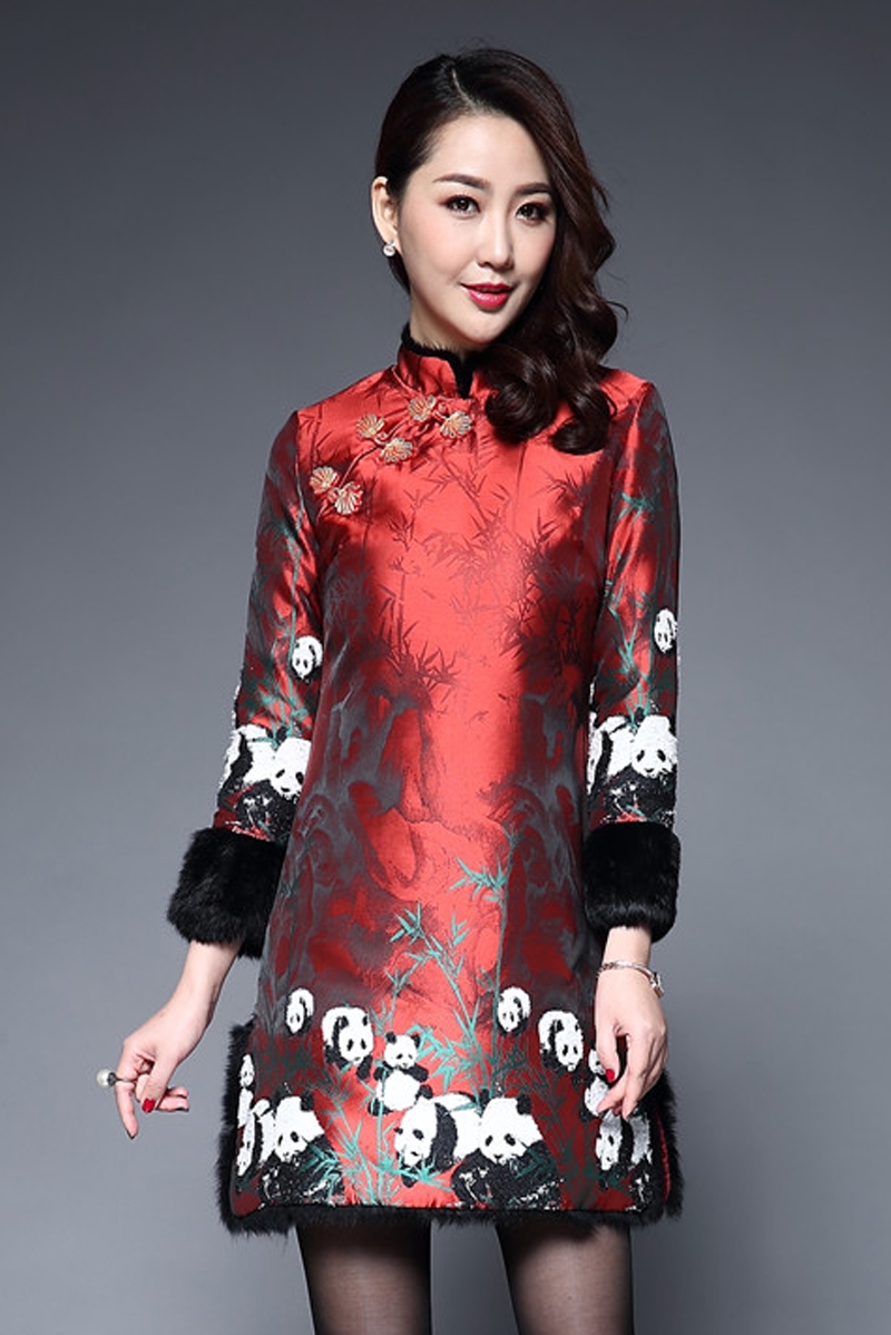 Cheongsam Skirt Thickened Cotton Dress Panda Skirt