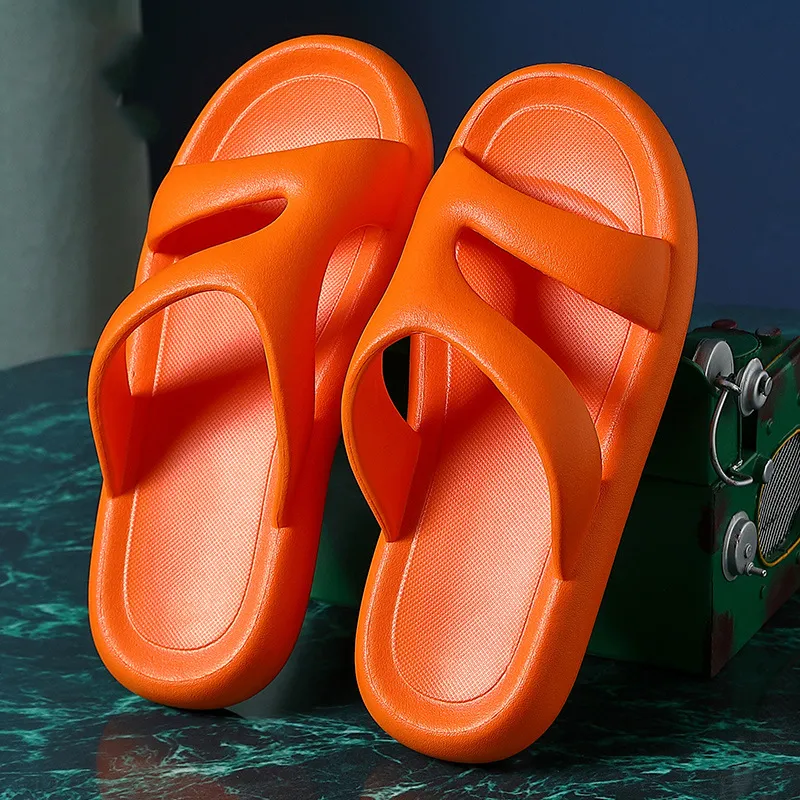 Non-Slip Deodorant Thick-Soled Bath Indoor Slippers Female Summer - Orange