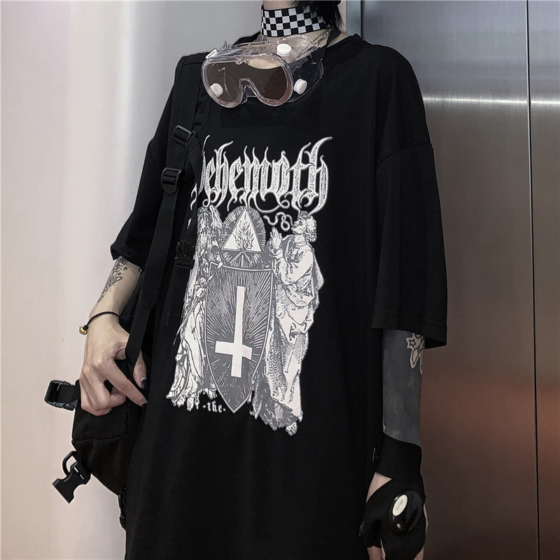 Korean Version Of The Dark Cross Print Short Sleeves
