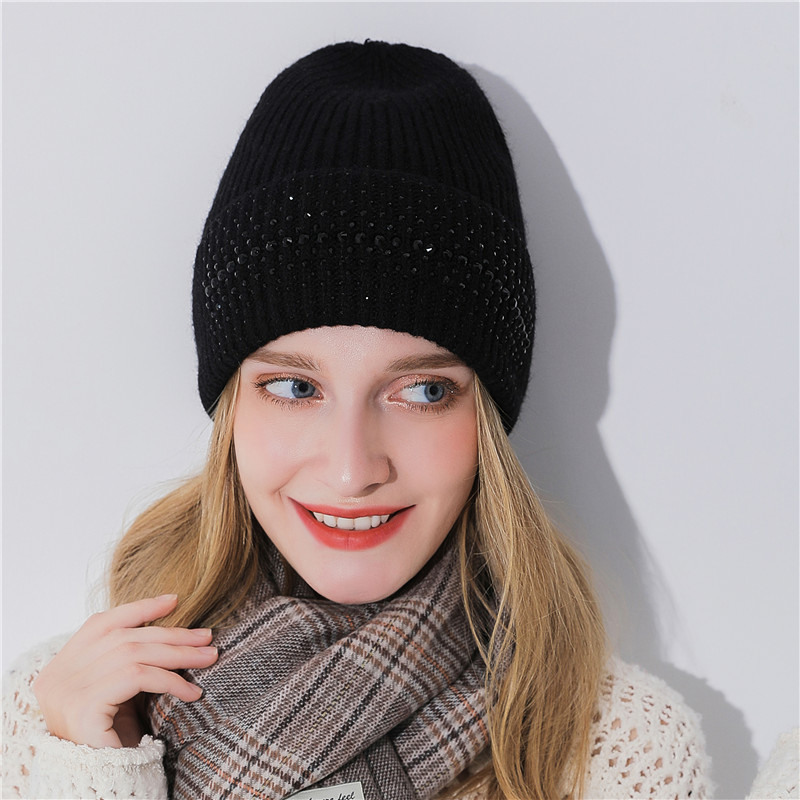 Warm High-End South African Rhinestone Fashion Knitted Pullover Cap