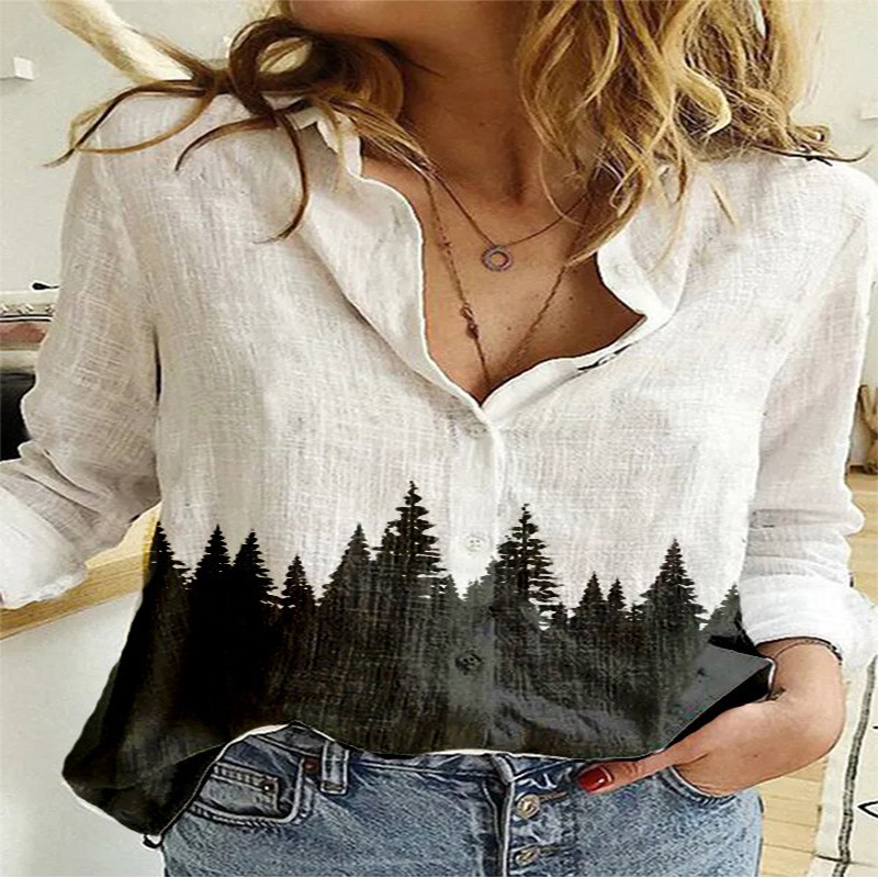 Plant Print Casual Long-Sleeved Shirt