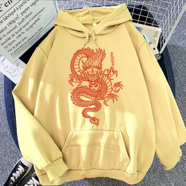Personalized Hoodie With Red Dragon Print Pattern Apricot - Shop at LoveMi