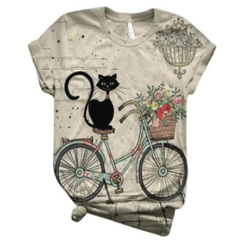 T-shirt Women Animal Digital Printing Casual Round Neck Short Sleeve